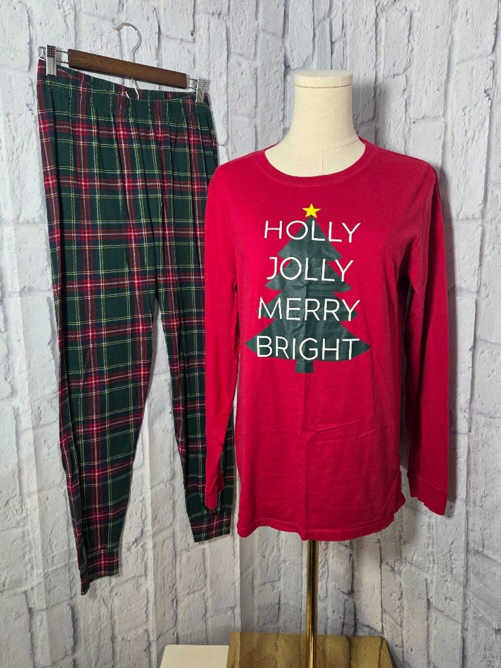 Pj Place Adult Small Red Green Plaid Longsleeve Jogger Style Christmas Pj Set